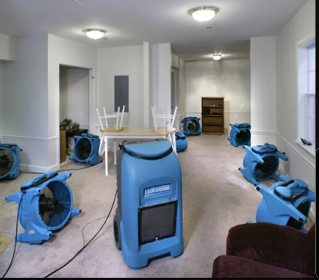 Air movers and dehumidifier setup for Water Damage Restoration in Nampa